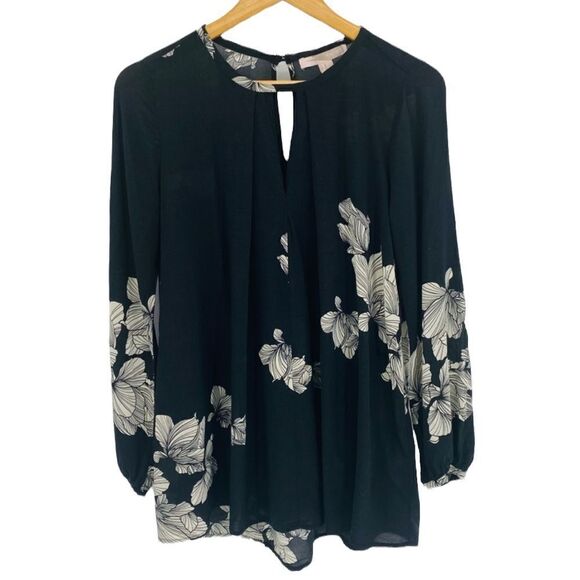 Forever 21 black tunic style floral top with keyhole detail medium - Picture 1 of 6